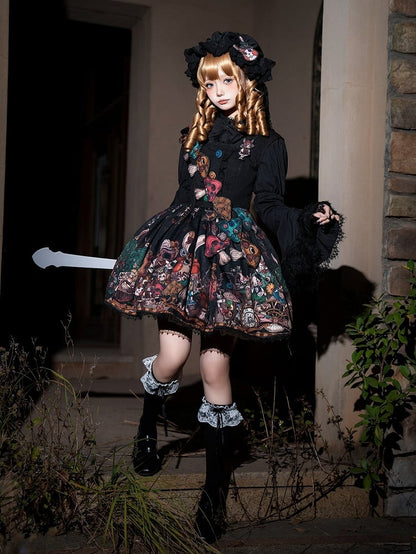 Black Square Neckline Dark Rabbit Kingdom Lolita JSK Set