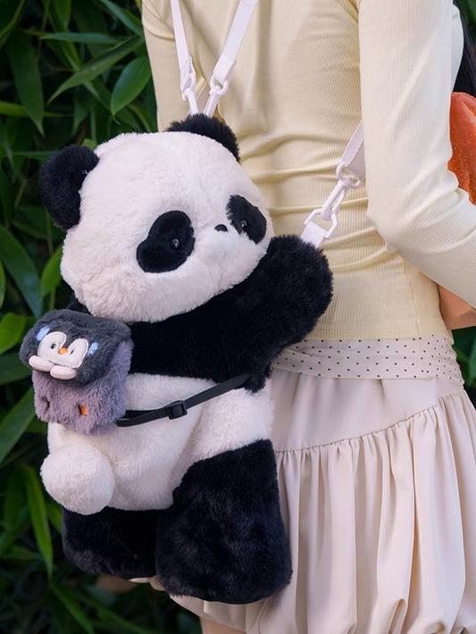 Bag Backpack + Cute Apple/Penguin Keychain Backpack/Crossbody Panda Plush