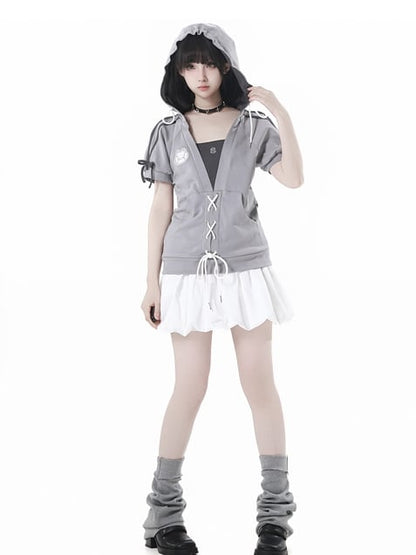 White Elastic Waist Bubble Skirt