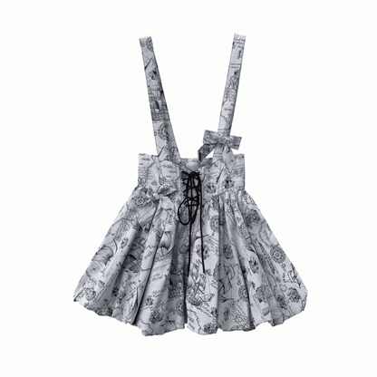 Gray Jacquard Lace-up Waist Overall Bubble Skirt