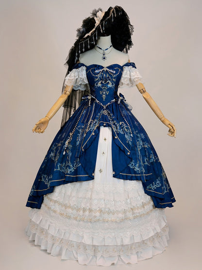 Dark Blue and White Gorgeous Train Dress Lolita Jumper Skirt