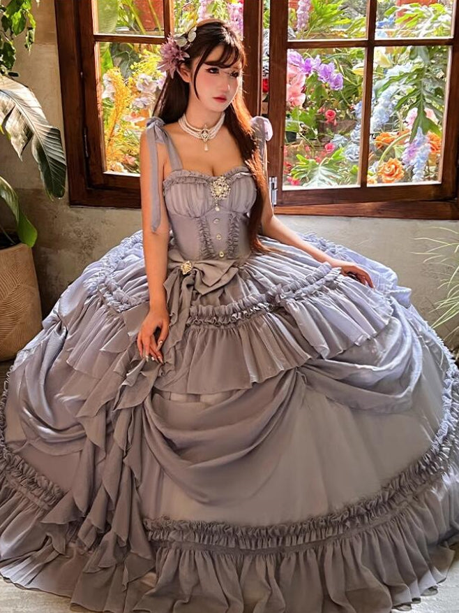 Purple Gown Length Floor Waist Dusty Corset Prom Dress Gorgeous