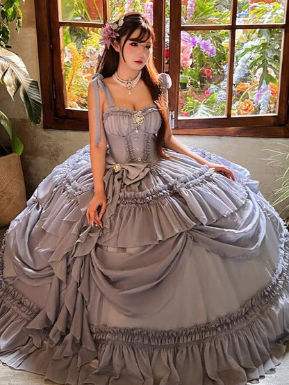 Purple Gown Length Floor Waist Dusty Corset Prom Dress Gorgeous