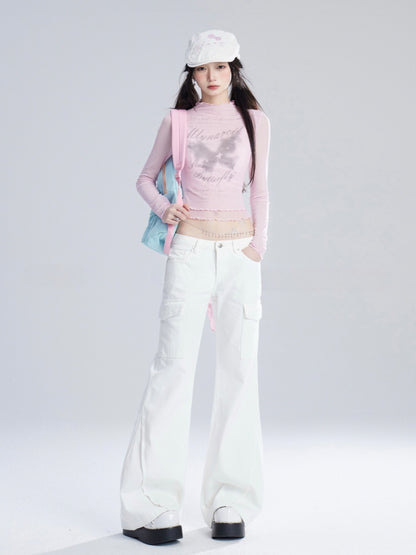 Jeans White Low Flared Waist Vintage Glamorous