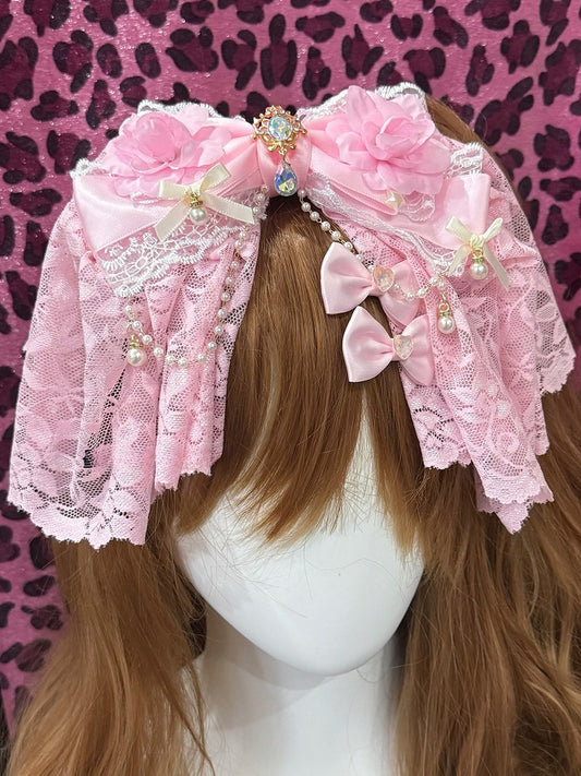 Floral Charm Beaded Rhinestone Pink Decorated Hairclip Design