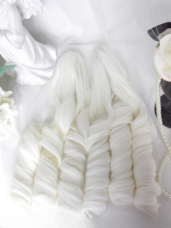 Creamy White Short Bob Cut Wig With Bangs＋Double Ponytail Claw Clips