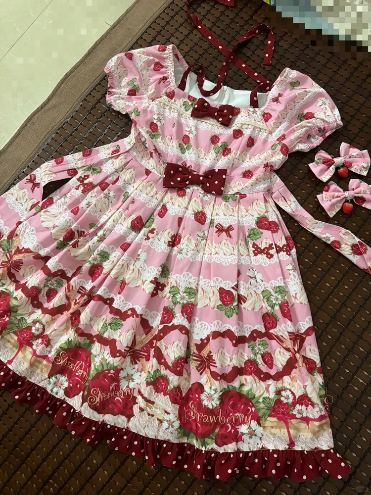 Pink Strawberry High Waist Sweet Lolita Dress