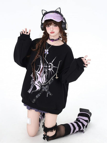 Crisscross Fleece Lined Y2K Sweatshirt