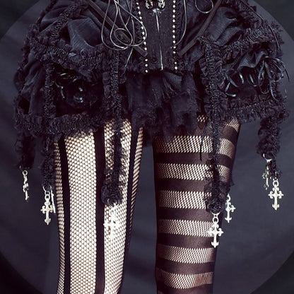 Asymmetrical Striped Fishnet Tights