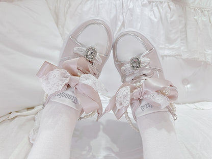 Chaussures à plateforme Jirai Kei en strass roses avec chaîne de perles amovible