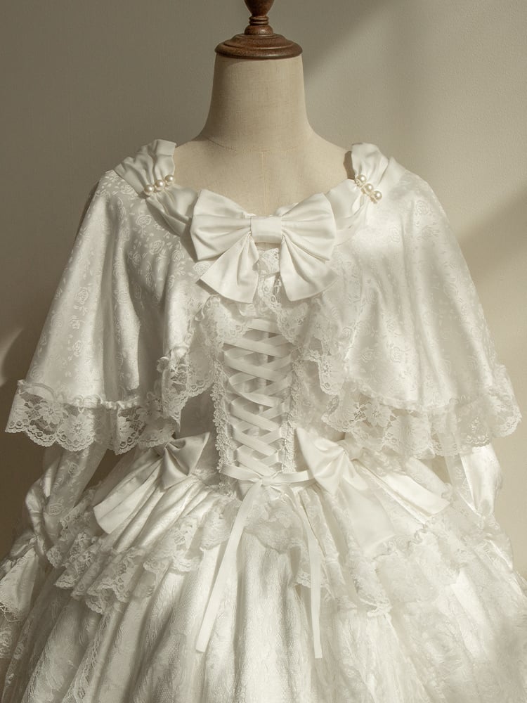 White Cape Design Shiro Dress Rosette Fabric Hanayome Lolita One Piece