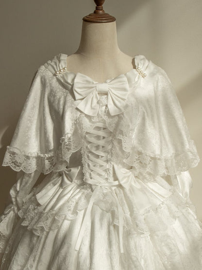 White Cape Design Shiro Dress Rosette Fabric Hanayome Lolita One Piece