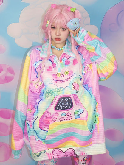 Print Sweatshirt Fashion Cartoon Colorful Gyaru