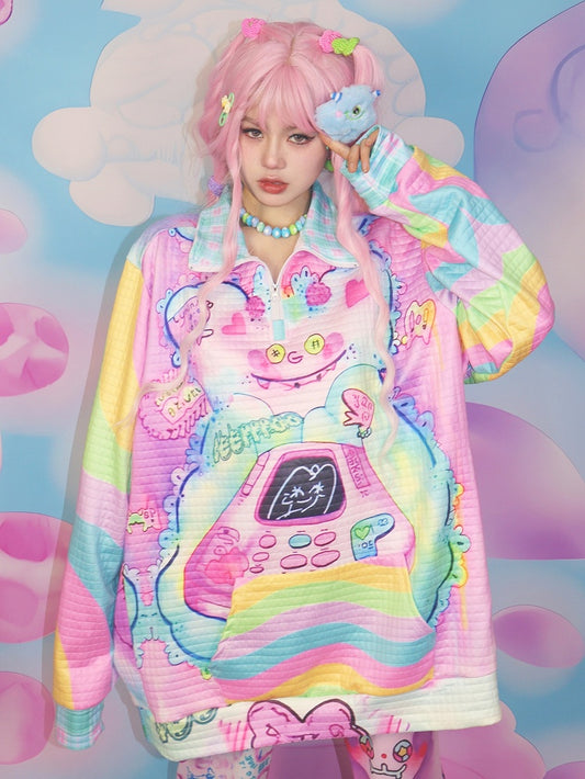 Print Sweatshirt Mode Cartoon Bunte Gyaru
