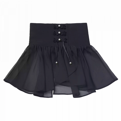 Overlay Corset Belt Mesh Style Black Cheongsam Knot Buttons