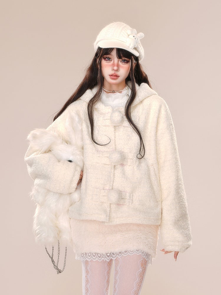 Apricot Bunny Ear Design Thick Hooded Coat