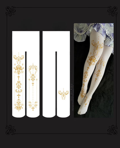 Gothic Lolita Cross Print Tights