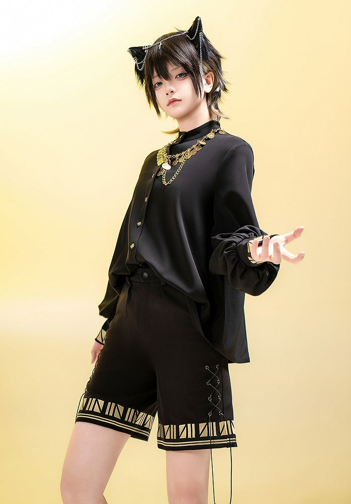 Long Embroidery Shirt Style Black Cuffs Gold Lolita Ouji Sleeves with Egyptian