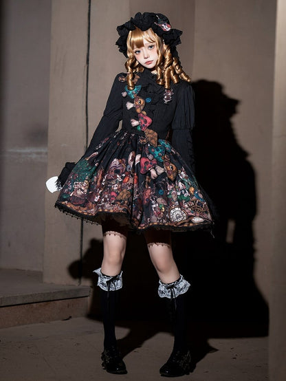Black Square Neckline Dark Rabbit Kingdom Lolita JSK Set