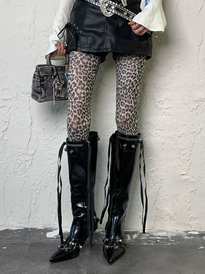 Gothic Leopard Print Y2K Tights