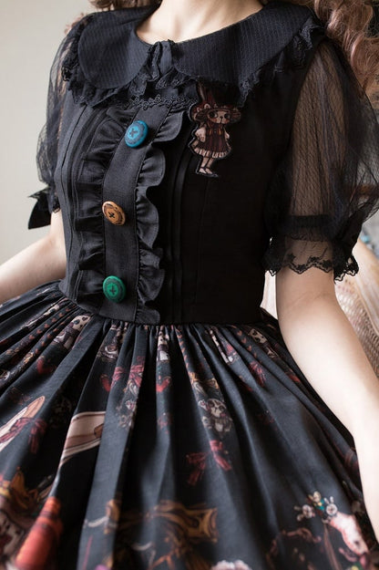 Black Square Neckline Dark Rabbit Print Lolita Jumper Skirt