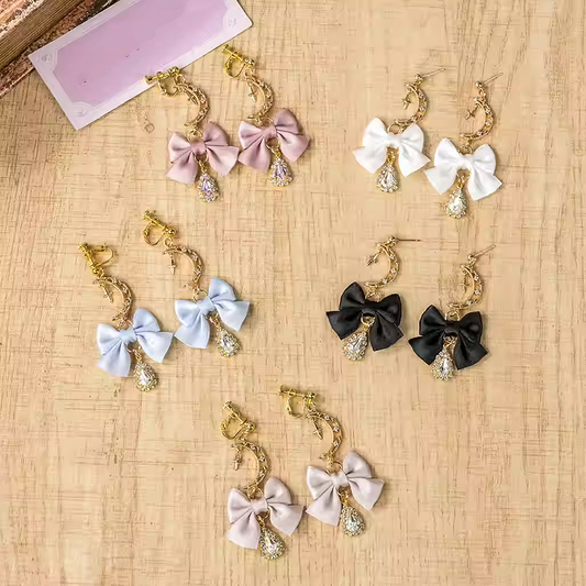 Bow Moon Ohrclips Jirai Kei Pink/Pink/Blau/Schwarz Weiß/Dusty