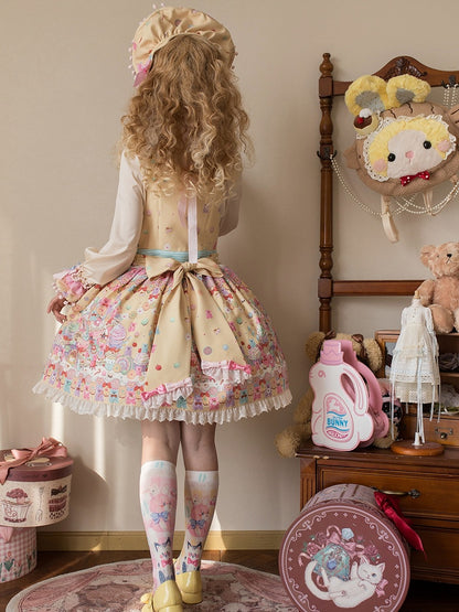 Desserts Gummy Sweet Dress Print and Overall Bear Yellow Lolita