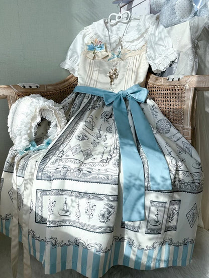 Classic Square Elegant Neckline Apricot Lolita with Print Dress