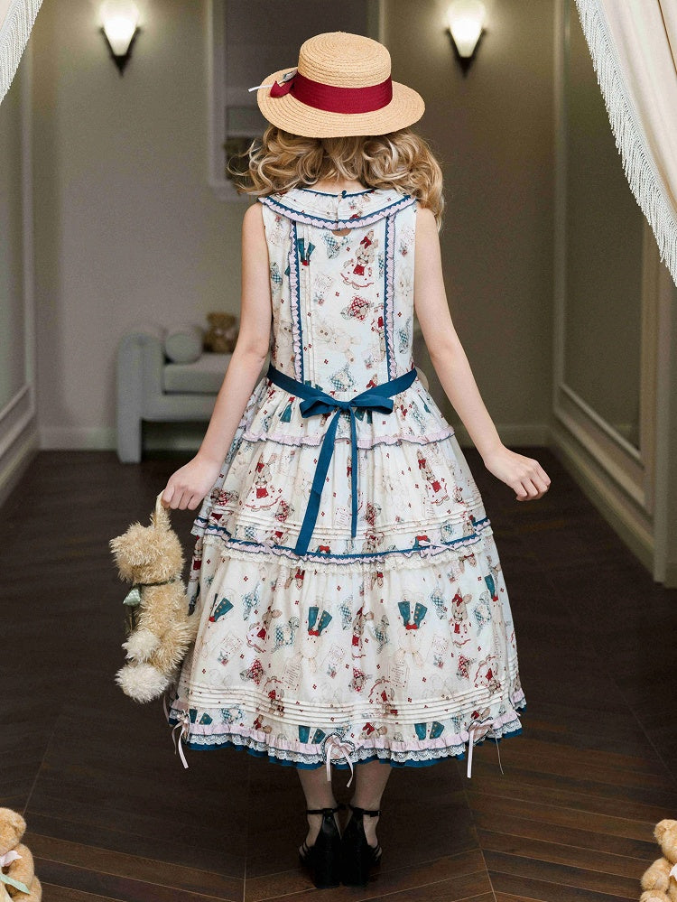 Robe Lolita confortable sans manches en coton à imprimé lapin mignon