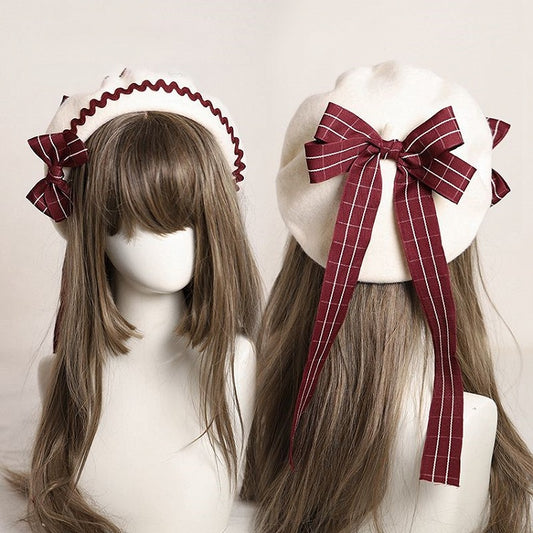 – Bow with Plaid Beret 10 Accents Embellished Options Color