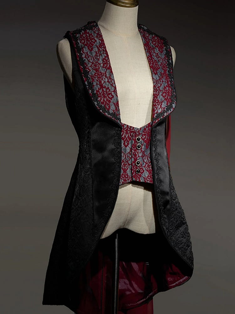 Gilet gothique Lolita noir et rouge Ouji à queue d'hirondelle