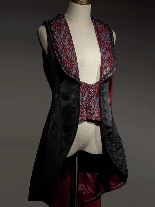 Black and Red Ouji Gothic Lolita Swallow Tail Waistcoat