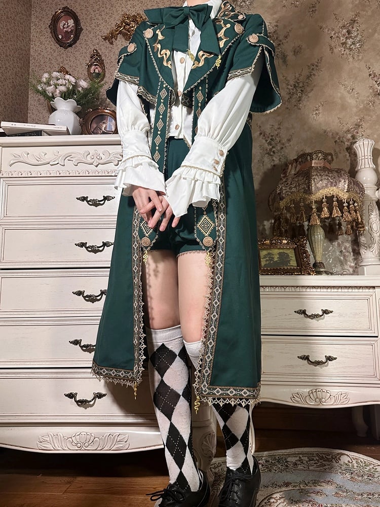 Slytherin Green Ouji Lolita Outfit White Shirt + Snake Charms Strappy Robe Coat + Bloomer Shorts