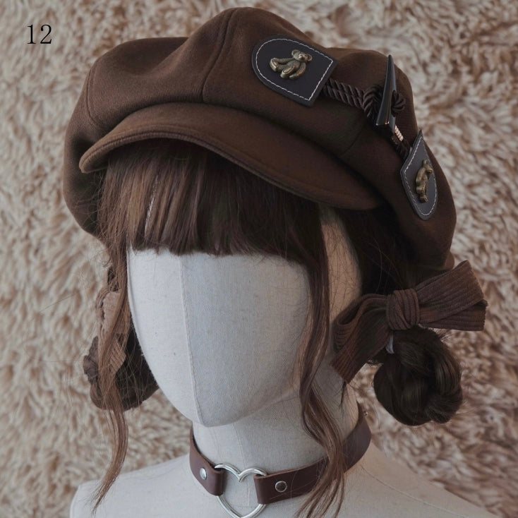 Brown Beret Decorated Button Hat