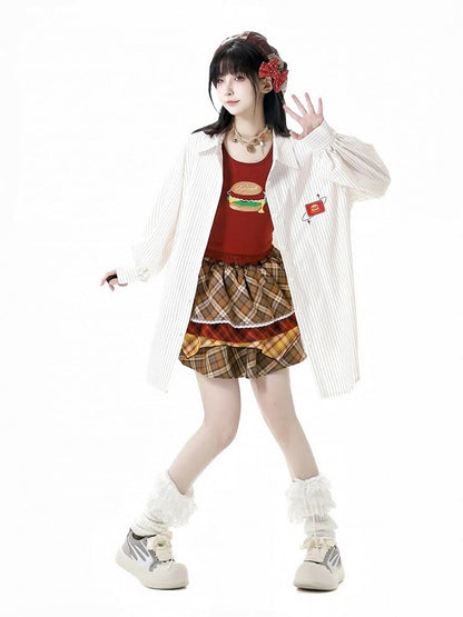 Oversize-Shirt mit Burger-Stickerei-Applikation, Rosa/Weiß