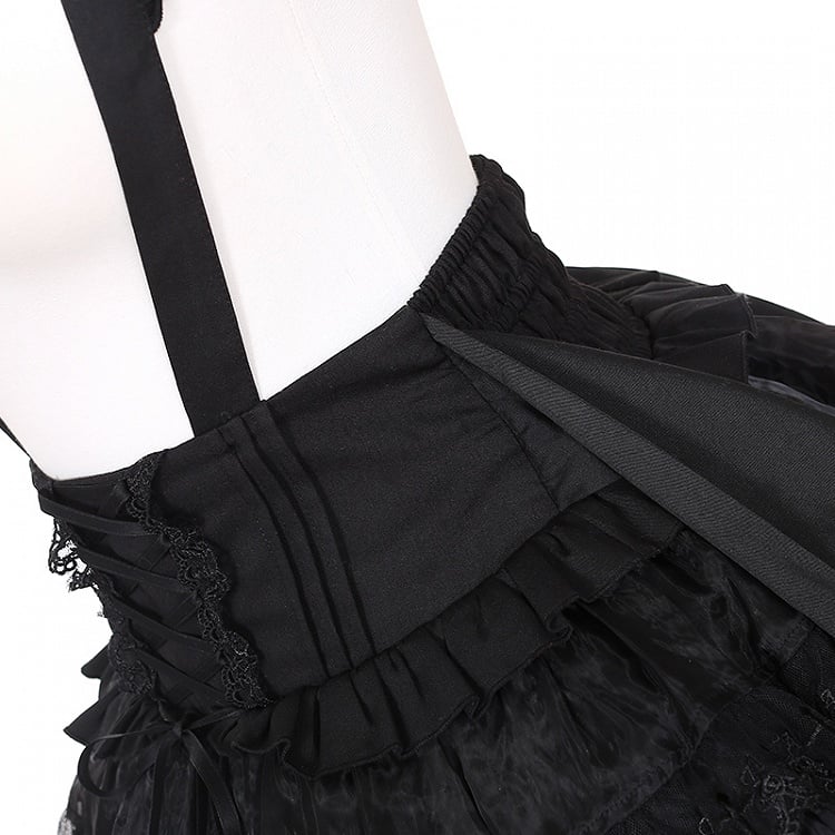 Jirai Kei Black Lace-up Detail High Waist Tulle Skirt Landmine Overall Dress