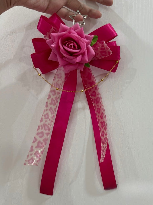 Design Red Hairclip/Keychain Rose Floral Bowknot Chain Charm