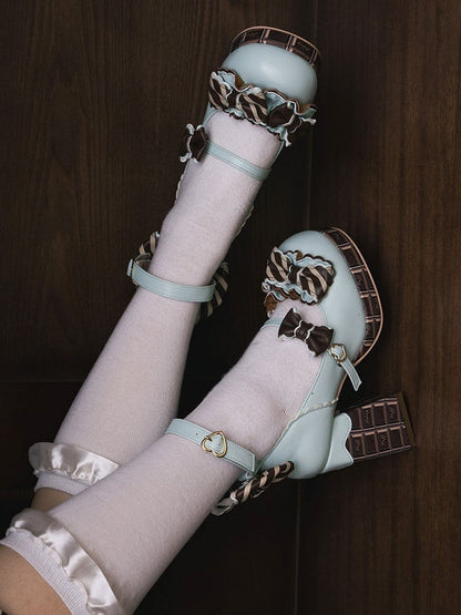 Buckle Platform GreenBrown Heels Bowknot Heart Chocolate Janes Mary Block High Details Striped