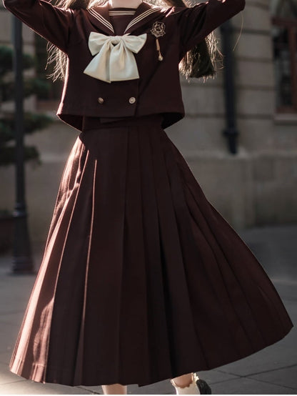 Brown Sailor Collar Long Sleeves Top JK Uniforms