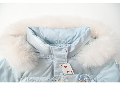 Applique Blue Hooded Down Coat