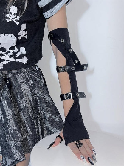 Black Punk Half Finger Gloves with Buckle Straps