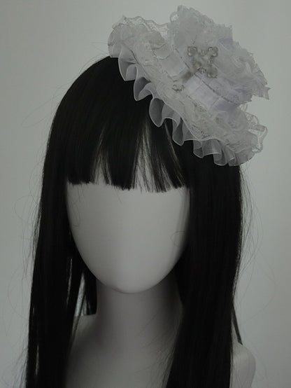 Cross White Lace Mini Hat Decorated Trim