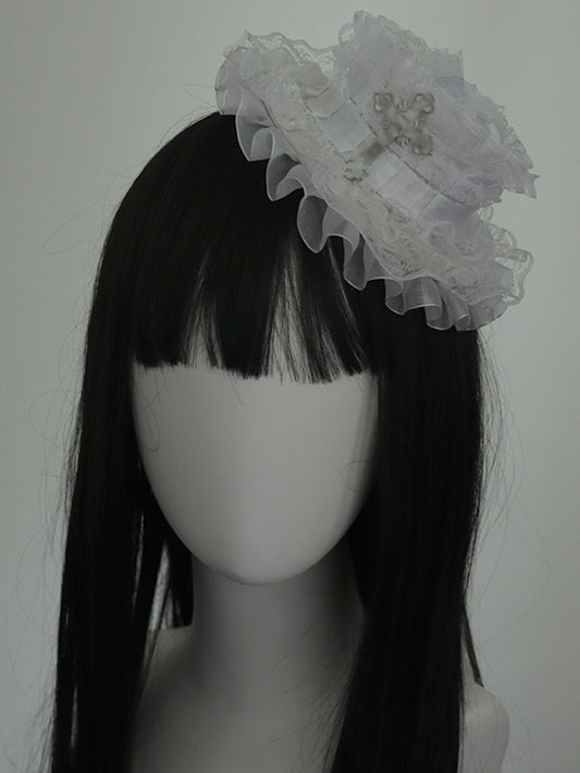 Cross White Lace Mini Hat Decorated Trim