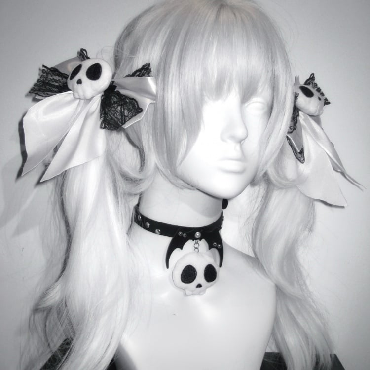 Punk Skeleton Design Lace Bowknot Jirai Kei Hairclips