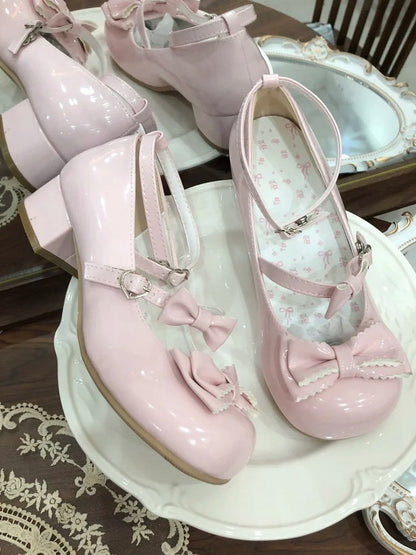 Niedriger/mittlerer Absatz, süße Schleife, rosa Lolita-Verzierungen, Mary-Design, charmant mit Janes
