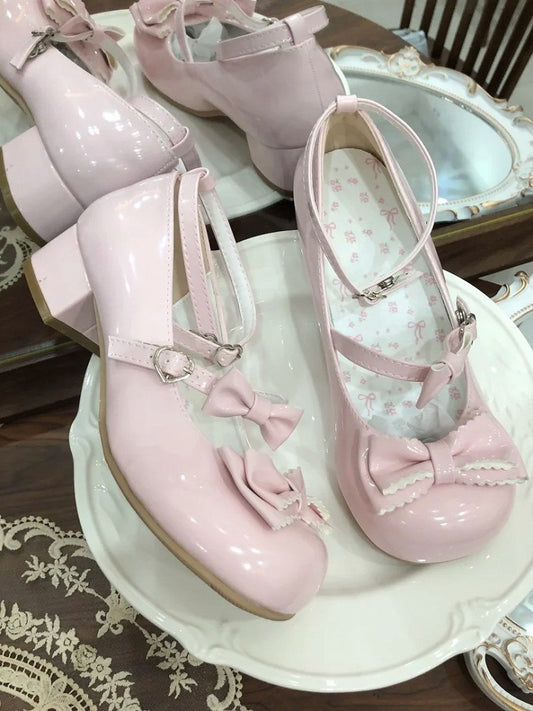 Niedriger/mittlerer Absatz, süße Schleife, rosa Lolita-Verzierungen, Mary-Design, charmant mit Janes
