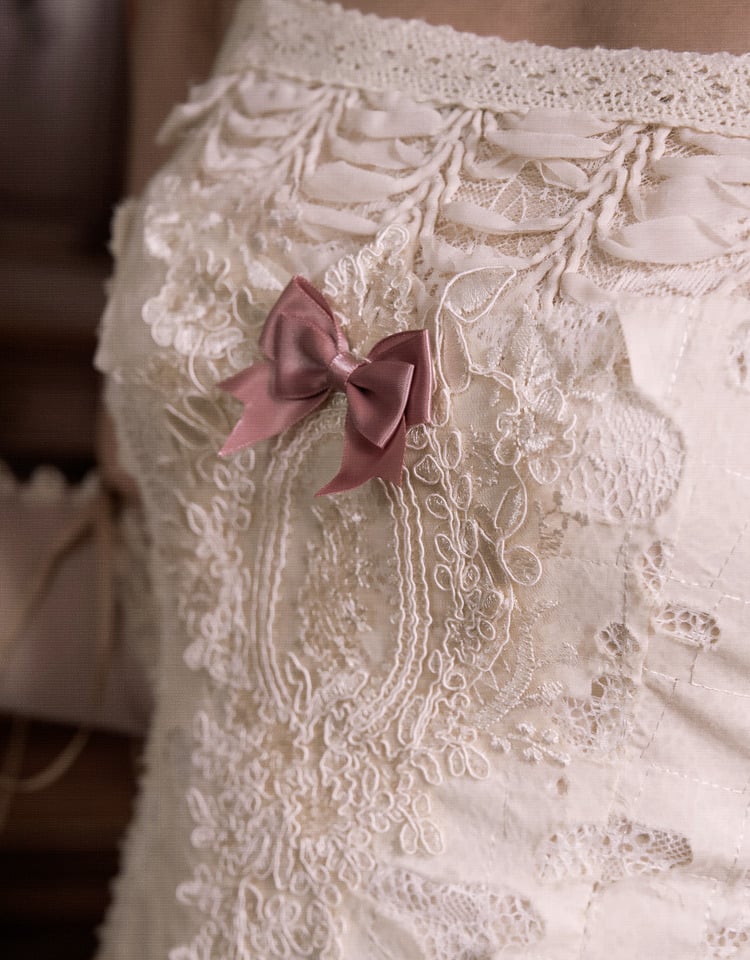 Cream Bows Heart Cutout Light Dress Goth Pink Romantic Slip Summer