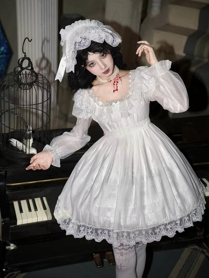 Set Full Short Dress Goth High White Version OP Castle Print Waist Lolita