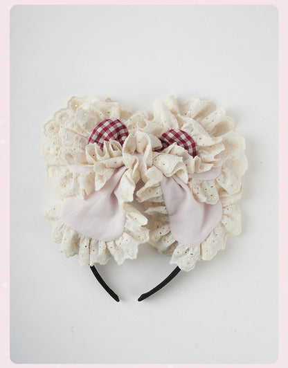 Sweet Lolita Pink Big Bow Ruffled Lace Trim KC