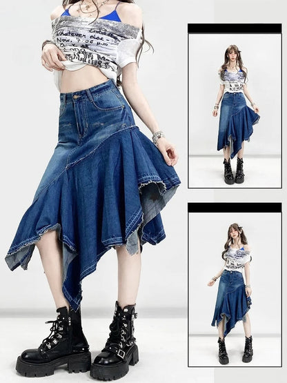 Mermaid Hem Asymmetrical Blue Y2K Skirt
